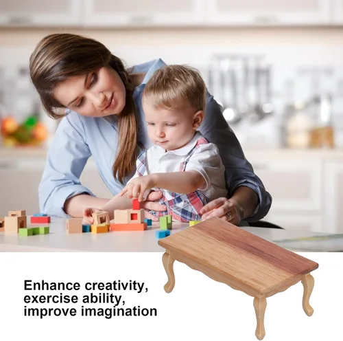Miniatura 2 de Agatige Mesa de té en miniatura para casa de muñecas, 1:12, mesa de centro de madera para sala de estar, modelo de muebles en miniatura