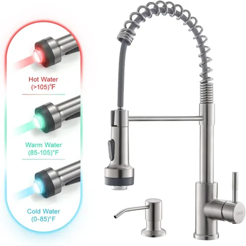 Miniatura 14 de GIMILI Grifo de cocina con pulverizador desplegable orificio único grifo de fregadero de acero inoxidable, adecuado para granjas, RV, lavandería