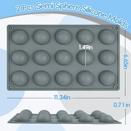 Miniatura 3 de Molde de silicona semiesfera para trufas de chocolate, caramelos, juego de 2 Soft Easy to Demold,30 Cavities for Ice Cubes, Jelly, Jello, Cake