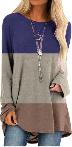 Miniatura 24 de Túnicas o tops para mujer para llevar con leggings, manga larga, ajuste holgado, ropa de otoño, cuello redondo, degradado, cómodas, blusas 02 Verde