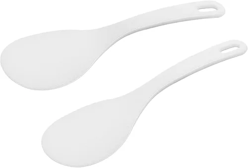 Miniatura 7 de Juego de 2 utensilios de cocina de plástico, cuchara antiadherente para servir y espátula resistente al calor para granos, 7.87 pulgadas (blanco)