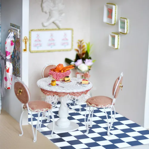 Miniatura 3 de Suelo en miniatura, 27 piezas de azulejos blancos y negros para despegar y pegar, escala 1/12, mini tablas para decoración de casa de muñecas