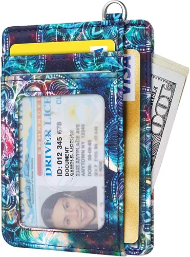 Miniatura 2 de Cartera delgada con bolsillo frontal RFID para tarjetas de identificación, bonita cartera pequeña con llavero para mujer