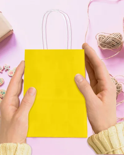 Miniatura 4 de Bakepacker 100 Piezas Bolsas de Regalo de Papel Mini Amarillo Brillante con Asas 6"x4.5"x2.5" Bolsas de Favor de Fiesta Múltiples Usos (Tamaño Mini)