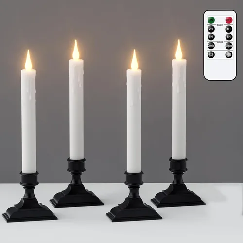GenSwin Velas de Ventana que Funcionan con Batería con Temporizador, Velas Cónicas sin Llama, Candelabros Cónicos LED para Ventana Negros con