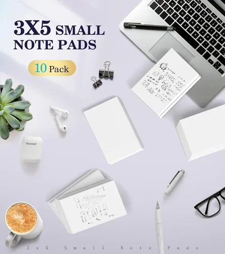 Miniatura 7 de Bloc de notas pequeño de bolsillo de 3 x 5 pulgadas, paquete de 10 blocs de notas de servidor de 3 x 5, blocs de notas blancos, blocs de notas