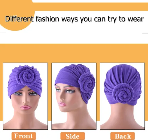 Miniatura 5 de Sombreros turbantes para niñas con diadema de nudo torcido preatado de algodón indio, gorro para la cabeza