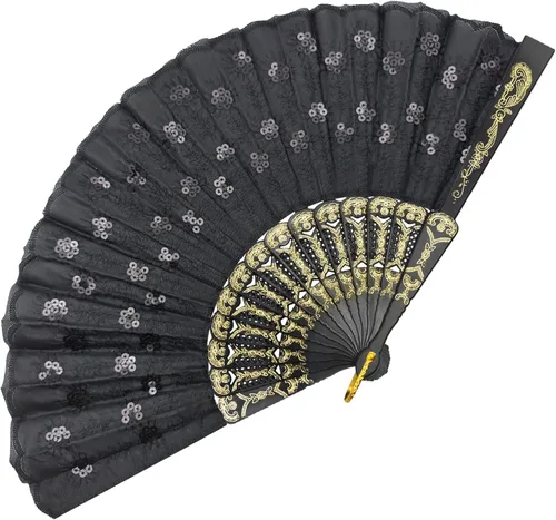 Miniatura 14 de EOSAU Abanicos plegables chinos de mano de encaje para mujer, plegables a granel para fiestas, bodas, iglesias, bailes (10 colores mezclados 01)