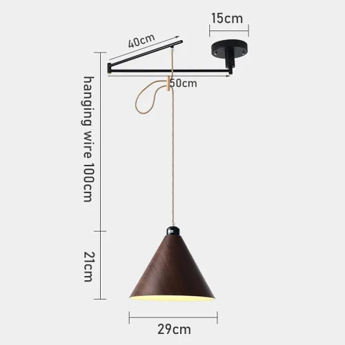 Miniatura 2 de Lámpara colgante ajustable con brazo oscilante, lámpara colgante de metal negro, lámpara de techo de grano de madera nórdica, iluminación moderna