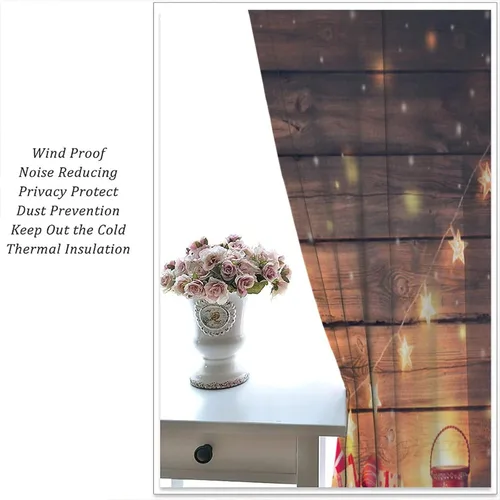 Miniatura 5 de Cortinas de Navidad de gnomo, bolas de árbol de Navidad, luces, regalos, decoración de tablones para sala de estar, dormitorio, bolsillo para barra