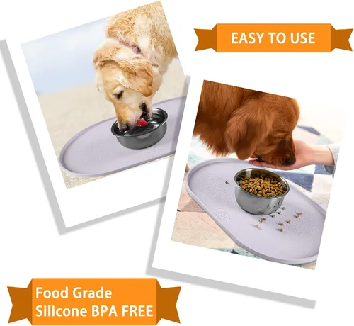 Miniatura 7 de Tapete de Comida para Perros de Silicona 100% Impermeable con Borde Elevado de 0.5", Libre de BPA, Tapete de Alimentación para Mascotas y Gatos que