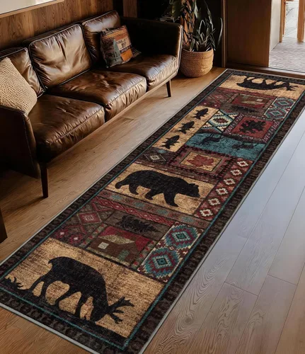 Miniatura 32 de Alfombra de pasillo de 2 x 6 pulgadas para interior - Alfombra de entrada rústica de cabaña con diseño de oso, antideslizante, de pelo bajo