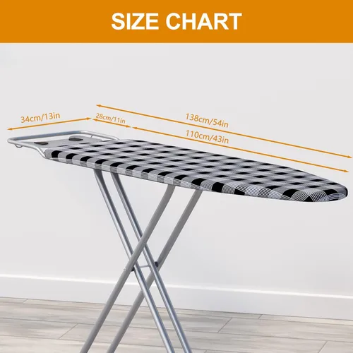 Miniatura 3 de Jakeefud Tabla de planchar de 13 x 43 pulgadas con funda acolchada extra gruesa y resistente, altura ajustable, tela resistente al calor y a