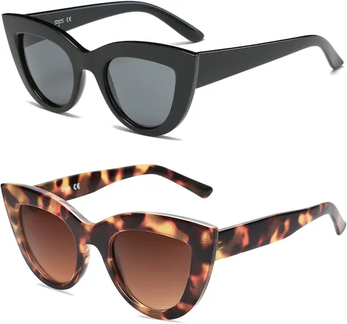 Miniatura 2 de SOJOS Paquete de 2 lentes de sol retro vintage Cateye para mujer lentes de espejo UV400 SJ2939