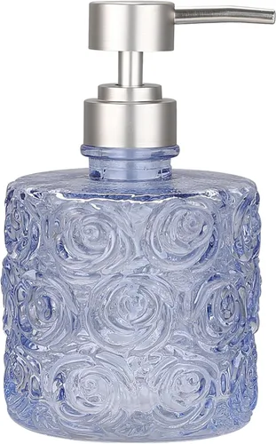 Miniatura 10 de Dispensador de jabón de vidrio Marcella con bomba de jabón, recargable con capacidad de 400 ml, diseño floral con patrones de rosas, vidrio grueso