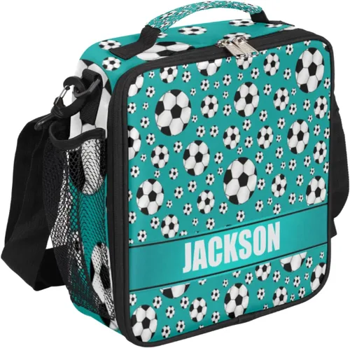 Miniatura 12 de Bolsa de almuerzo personalizada para niñas, niños, adolescentes, hombres y mujeres, regalo personalizado, bolsa de almuerzo, pelota de fútbol, azul