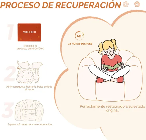 Miniatura 6 de MAXYOYO Puf para niños, sofá de puf en forma de floral, sofá de felpa de piel sintética para niños y niñas, sofá acogedor para guardería, Beige