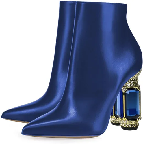 Miniatura 126 de FSJ Botas de tacón alto con punta puntiaguda para mujer, con tacón alto, con cremallera lateral brillante, estilo casual, para uso diario, zapatos