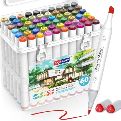 Miniatura 12 de HOMESILMO - Juego de bolígrafos de alcohol de 48 colores, bolígrafo de alcohol para adultos de doble punta, suministros de arte de bocetos mixtos