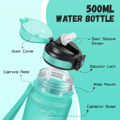 Miniatura 4 de Botella de agua – 16.9 fl oz – Botella de agua para niños, botella de sorbete a prueba de fugas, botella deportiva con marcador de tiempo, botella
