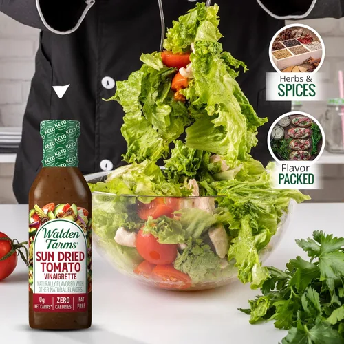 Miniatura 6 de Walden Farms Vinagreta de Tomate Seco al Sol – Aderezo sin calorías, bajo en carbohidratos, apto para dieta keto, vegano, sin azúcar con rico sabor