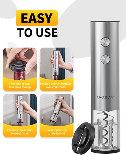 Miniatura 6 de CIRCLE JOY Abrevino eléctrico recargable 5 en 1 acero inoxidable juego de regalo de vino con cortador de aluminio, vertedor aireador de vino, anillo