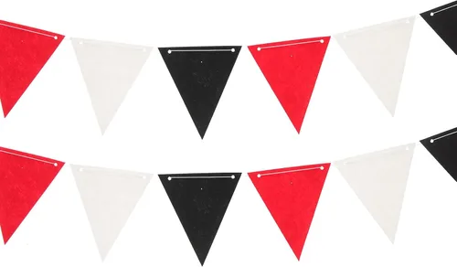 2 pancartas decorativas para fiestas, banderines negros, rojos, blancos, triangulares, suministros de fiesta de felicitaciones, suministros de