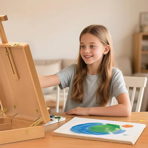 Miniatura 5 de Caballete de arte de mesa para pintar, caja de bocetos de madera premium, caballete de pintura de escritorio portátil para estudiantes artistas