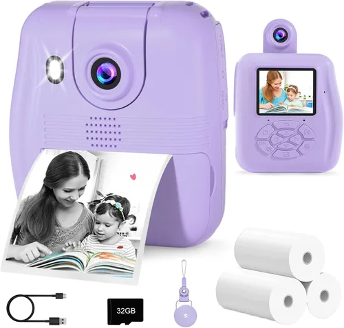 Miniatura 8 de GKTZ Cámara para niños de impresión instantánea: cámara de video digital de 2.4 pulgadas para niños pequeños y niños de 3 a 12 años, con 3 rollos
