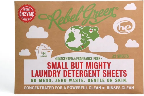 Miniatura 9 de Rebel Green Hojas de detergente para ropa pequeñas pero poderosas, solución de lavandería cero residuos, 32 hojas de lavadora premedidas para 64