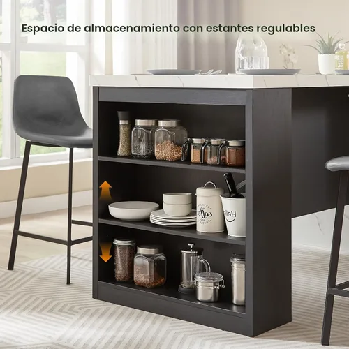 Miniatura 8 de ONBRILL Mesa completa de mesa de isla de cocina de 61 x 31 pulgadas con espacio de almacenamiento, toma de corriente y luces LED, mesa de comedor