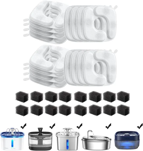 Miniatura 11 de Veken Filtro de fuente de agua para gatos, paquete de 4 filtros clásicos de repuesto y 4 esponjas de repuesto para dispensador automático de agua