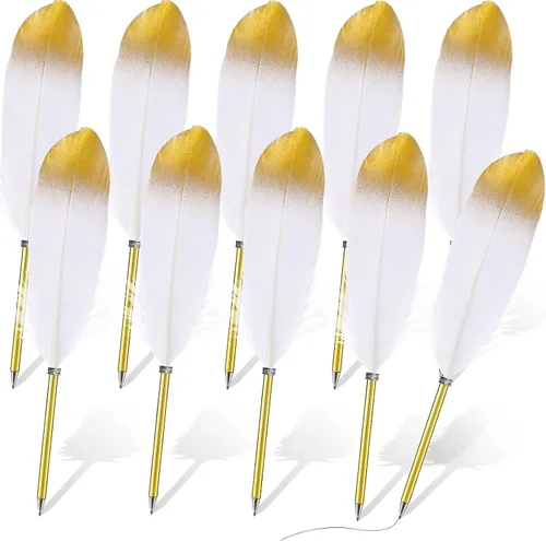 Miniatura 12 de Chivao Bolígrafo de pluma de 0.020 in, tinta negra, pluma de pluma chapada en pluma para invitados, recuerdos de oficina, fiestas (10 piezas)