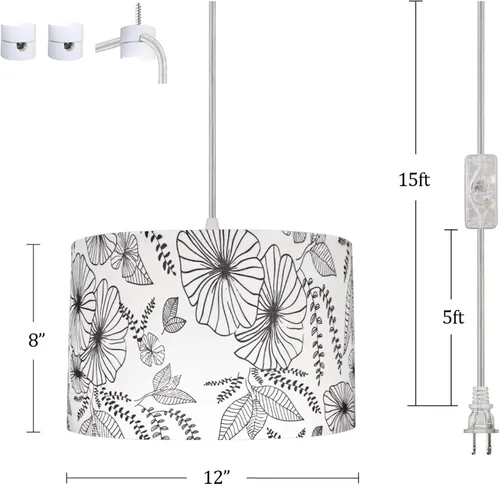 Miniatura 6 de Lámpara Colgante con Enchufe, Luz Colgante, Paquete de 2 con Control Remoto, 15 Pies de Luces Colgantes con Cable de Enchufe, Pantalla de Lámpara