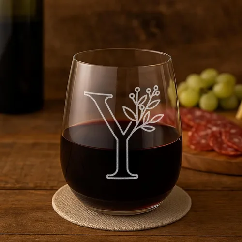 Miniatura 25 de On The Rox Drinks Regalos con monograma para mujeres y hombres – Letra A-Z inicial grabada monograma copa de vino sin tallo, regalo de vino