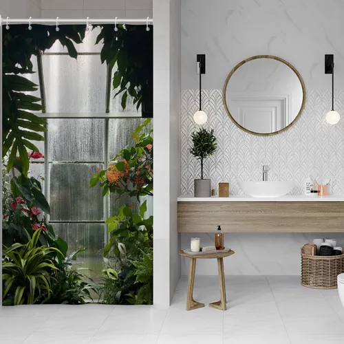 Miniatura 24 de Cortina de Ducha Floral Bohemia Negra Flores de Mediados de Siglo Botánica Moderna Elegante Estética Cortina de Ducha para Decoración de Baño