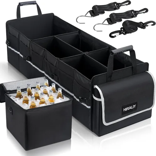 Miniatura 9 de HIRALIY Organizador de almacenamiento para maletero de automóvil 4 en 1 con bolsa enfriadora a prueba de fugas, caja de almacenamiento plegable