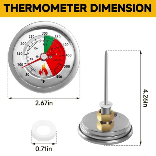 Miniatura 2 de Termómetro de freidora 5070 mejorado de repuesto para freidoras Bayou de 2.5/4/9 galones, termómetro de aceite de 50-550 °F con cuerpo de acero