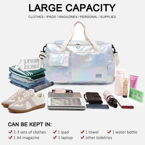Miniatura 56 de Pequeña bolsa de gimnasio para mujer, bolsa de viaje con compartimento para zapatos
