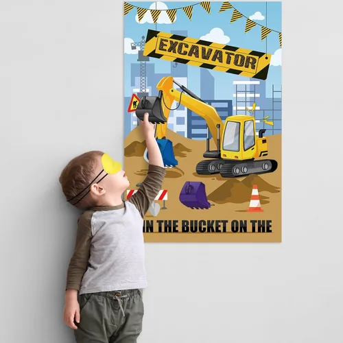 Miniatura 3 de Hxezoc Pin The Bucket on The Excavator Game con 32 cubos grandes de construcción para juegos de fiesta para niños, fiesta de cumpleaños, suministros