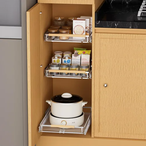 Miniatura 4 de SANNO Organizador de gabinete extraíble, cesta deslizante para cajones de despensa, estante deslizante expandible debajo del fregadero, cajones
