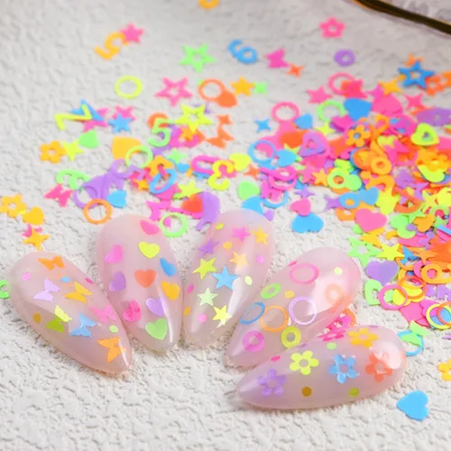 Miniatura 4 de Juego de 12 cuadrículas coloridas con diseño de corazón para uñas, lentejuelas con purpurina 3D, holográfico, paquete mixto, diseños de letras
