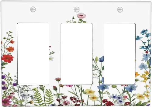 Miniatura 57 de Cubierta de placa de pared con palmera verde de planta tropical, cubierta de interruptor de luz de 1 cuadrilla, hojas de plátano, flores rosas