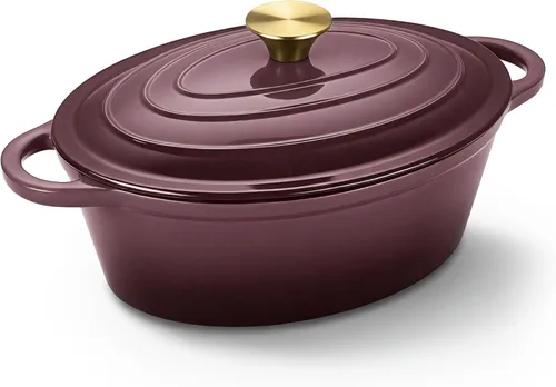 Miniatura 10 de Horno holandés ovalado para hornear pan, olla de horno holandés de hierro fundido esmaltada antiadherente de 4.5 cuartos de galón con tapa, cazuela