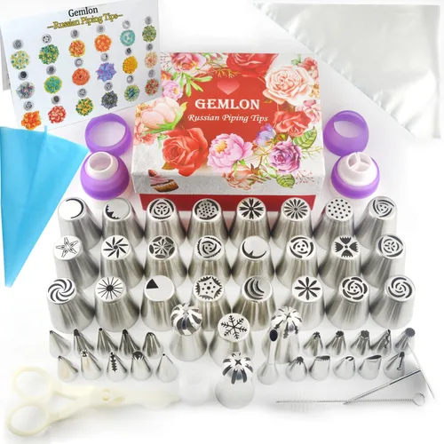 Puntas rusas para decorar pasteles – Juego de 88 boquillas de glaseado y glaseado de flores – Kit completo de herramientas para hornear pastelería –
