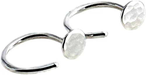Half Huggie Hammered Silver Disc Hoop Earrings for Women Tiny Cartilage Birthstone Stud Piercing Earring Hypoallergenic Screw Back Dainty Hug