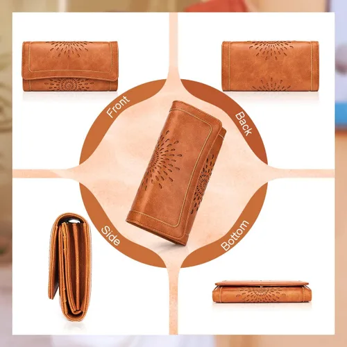 Miniatura 4 de Aphison - Cartera larga de cuero suave RFID para mujer, con caja de regalo