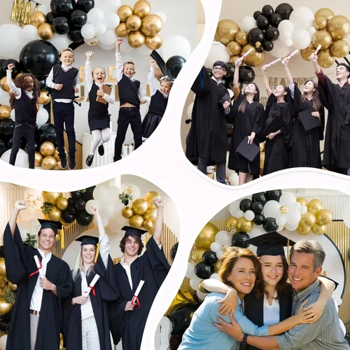 Miniatura 7 de Globos de Graduación 2025, 50 Piezas Globos de Graduación Negro Dorado de 12 Pulgadas para Suministros de Decoración de Fiesta de Graduación