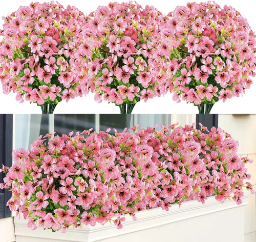 Miniatura 12 de GREENRAIN 6 paquetes de flores artificiales resistentes a los rayos UV, plantas falsas para exteriores, flores de plástico sintético para jardín