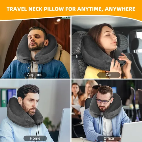 Miniatura 4 de Rewondah Almohada inflable de viaje para avión dormido, almohada inflable para el cuello para viajar en avión con funda lavable, almohada de viaje